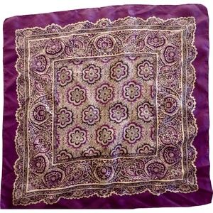 Silky Scarf Maroon and Gold Print 22" x 22"  Feels Silky